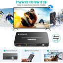 Koofit - HDMI Switch 4K 3 In 1 Out With Remote, Supports 4K 3D UHD For PS5, Xbox, PC