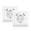MKSENSE - Power Socket with 2 USB Ports, Fits Standard Recess Box, White