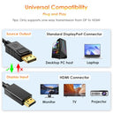 Mepsies - 6ft DisplayPort to HDMI Cable, 4K Resolution, Uni-Directional, Compatible with PC & TV
