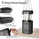 Mesqool - Rechargeable Camping Lantern with Solar, Hand Crank, USB Charger, Collapsible Design