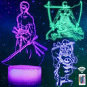 Illuminate your space with the QQAAMZ Roronoa Zoro 3D Illusion Lamp. Perfect gift for kids and One Piece fans. LED touch control for easy use.