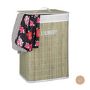Relaxdays - Bamboo Laundry Hamper with Lid, Folding Clothes Bag, Green