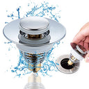 Shop Relota's Stainless Steel Washbasin Plug, designed for 34-38 mm drains. Features odour-proof design, anti-clogging sieve, and silicone seals for optimal performance.