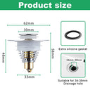 Relota - Stainless Steel Washbasin Plug, Odour-Proof, Anti-Clogging Sieve, Fits 34-38 mm