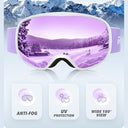 Rioroo - Ski Goggles for Glasses Wearers, Double Lens, Anti-Fog, UV Protection