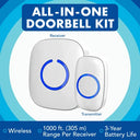 SadoTech - Wireless Doorbell with 1000 Feet Range, LED Flash, Battery Operated