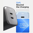 Spigen - 65W Dual USB-C Wall Charger with PD 3.0, Compact Design, Sierra Blue