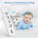 Sternhell - 4-Way Power Strip with 4 USB Ports, Surge Protection, Wall Mounted