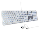 TECURS - Mac Backlit USB Wired Keyboard for iMac, MacBook Pro/Air - Silver