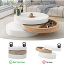 Neche White and Willow Wood Cylindrical Coffee Table with 360° Rotation