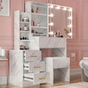 DHS Hollywood Mirror Dressing Table with LED lights, drawers, and shelves in white