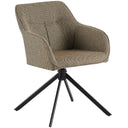 Elegant brown armchair with black metal frame and herringbone pattern fabric