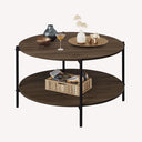 WLIVE Round Industrial Wood Coffee Table with Open Storage