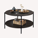 WLIVE Round Industrial Wood Coffee Table with Open Storage