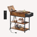 WLIVE Rustic Brown Small Storage Side Table with Charging Station