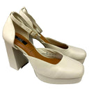 X M&s Women's Leather Ankle Strap Platform Square Toe Heels Cream Eu 42