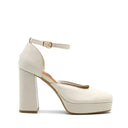 X M&s Women's Leather Ankle Strap Platform Square Toe Heels Cream Eu 42