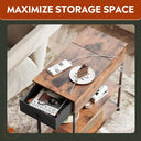 WLIVE Small Wood Storage Side Table with Charging Station