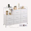 WLIVE Minimalist Three-column 8-Drawer Large Fabric Dresser with charging station and wood top